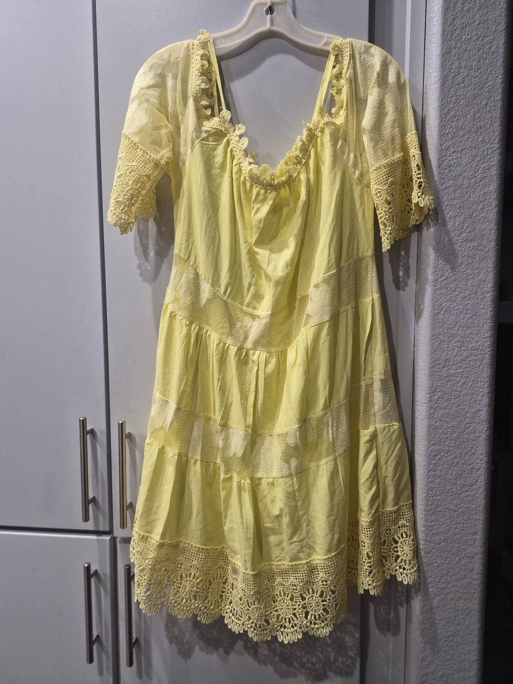 Yellow Lace-Trim Women's Summer Dress Top